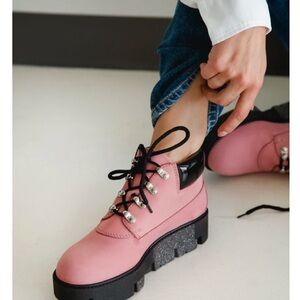 Pink Lace-Up Women's Boots